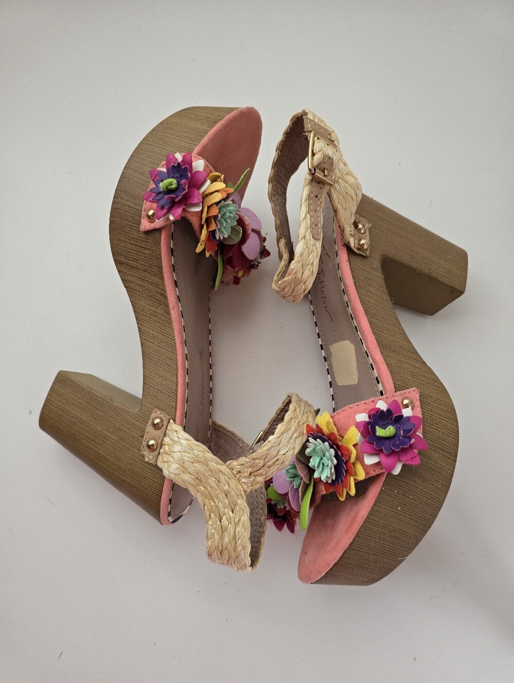 Betsey Johnson Coral Platform Sandals with Multicolor Floral Appliqués - Picture 4 of 16